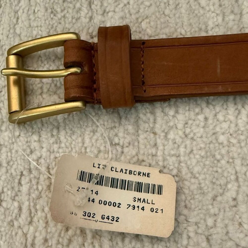 Vintage Liz Claiborne Brown Leather Belt Brass Buckle Size 1 Small Retro - Picture 3 of 7